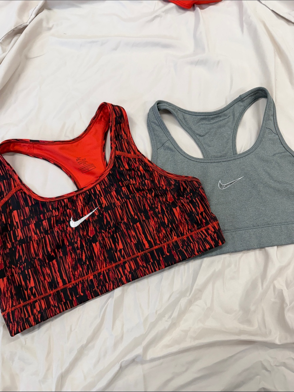 Nike Red/Black Pattern & Gray Racerback Sports Bra Duo